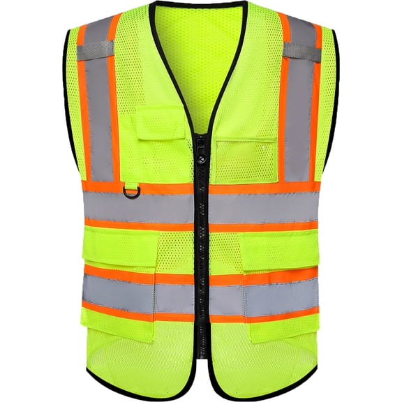 Safety Vest with 5 Pockets & Zipper Reflective High Visibility Vest Class 2 Outdoor Workwear Meets ANSI/ISEA