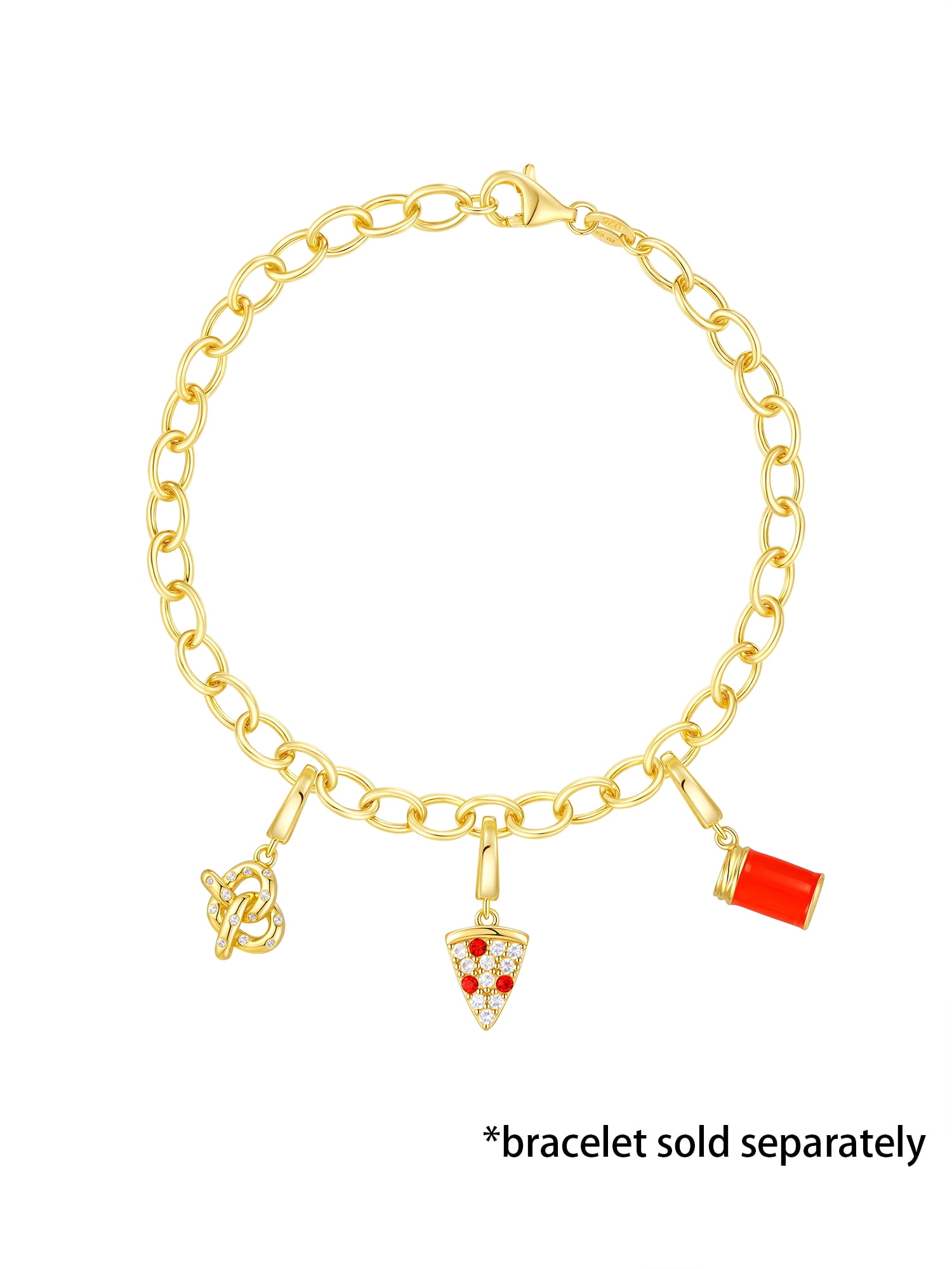 Brilliance Fine Jewelry Simulated Diamonds Snacks Charm Set in 14KT Gold Plated Sterling Silver