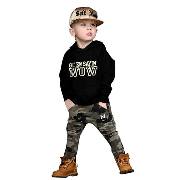 FRSASU Kids Pants 锛孠id Toddler Baby Boy Long Sleeve Hooded Sweater Camouflage Pants Outfits Set