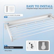 Foldable Clothes Drying Rack, Wall Mounted Collapsible Clothes Hanger with 4 Hooks for Laundry Room and Bathroom White ABS