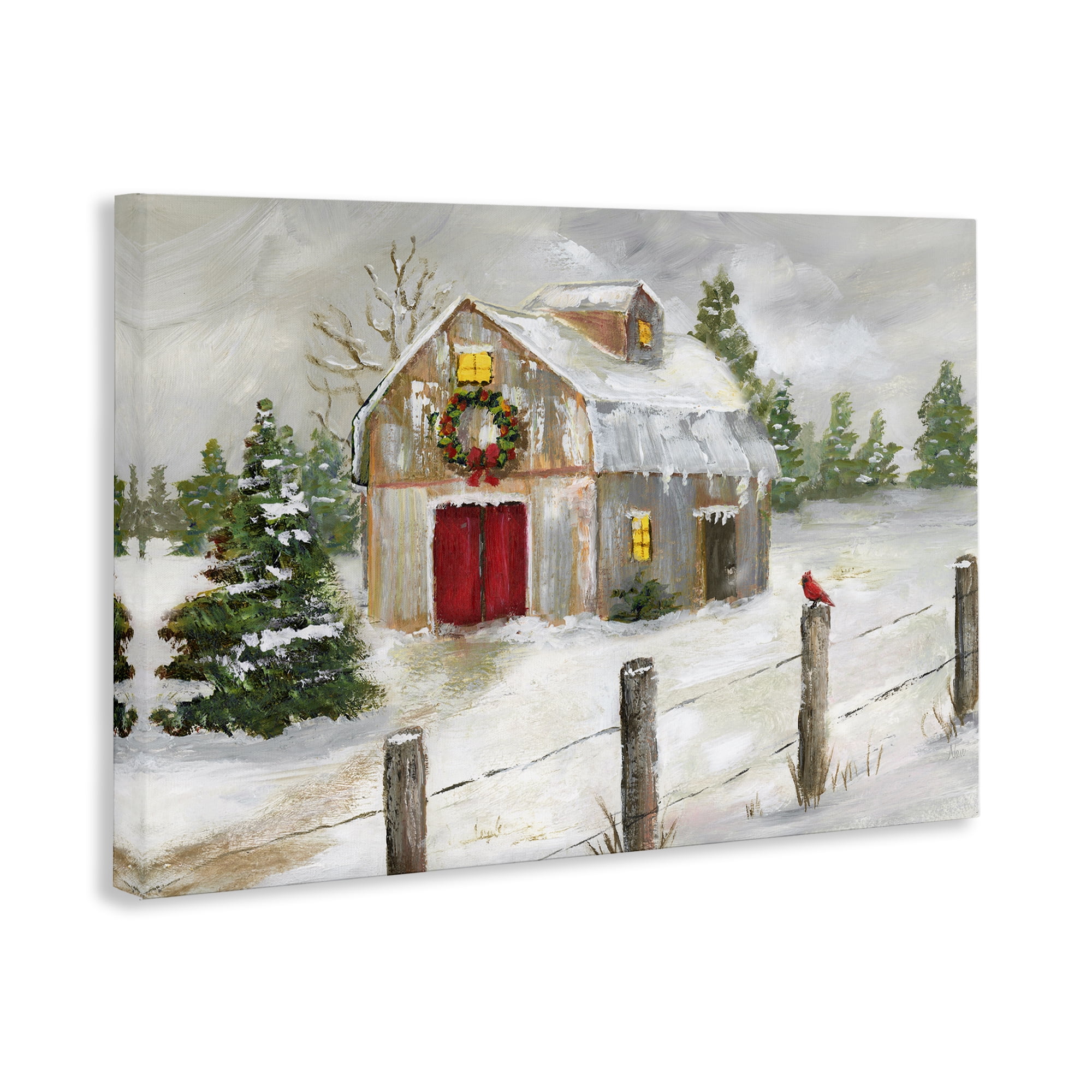 Stupell Industries Winter Farmhouse Scene Holiday Painting Gallery Wrapped Canvas Art Prints Wall Art, 30 x 20