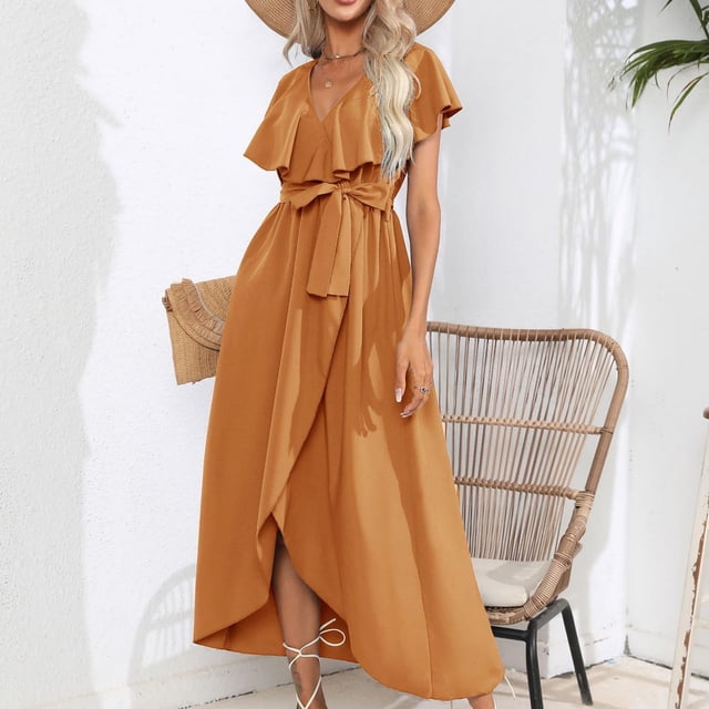 Gspmoly Robes Décontractées pour Femmes, Mode Robe d'Été à Col Rond Sans Manches Plissée pour Femmes, Articles en Liquidation