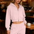 thumbnail image 2 of HAPIMO Womens Cute Cropped Hoodies Y2k Long Sleeve Sweatshirts Solid Color Tops Casual Zip Up Sweatshirts Spring Fall Fashion Outfits Pink L, 2 of 9