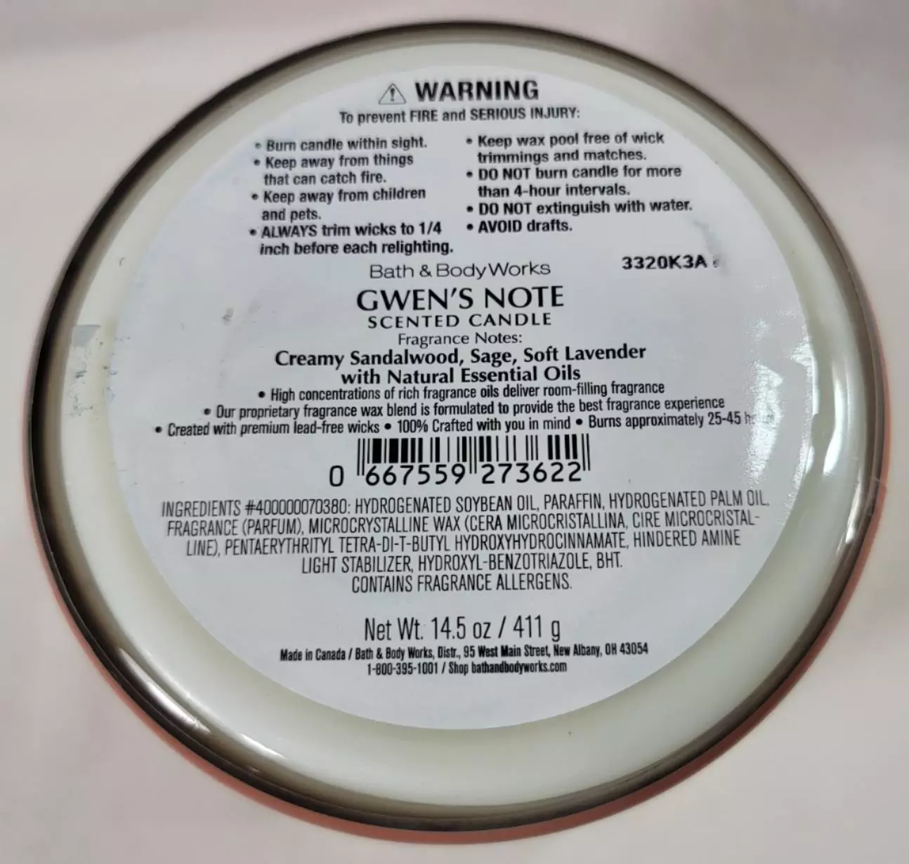 Bath and Body Works Scented Candles gwen's note 3 Wicks  14.5 OZ