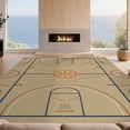 thumbnail image 2 of Design&I 8'x10' Washable Area Rug Tan Navy Basketball Court Design Playful Hoops Motif with Bold Center Icon for Living Room, Family Extra Large Skid-Resistant Low Profile, 2 of 7