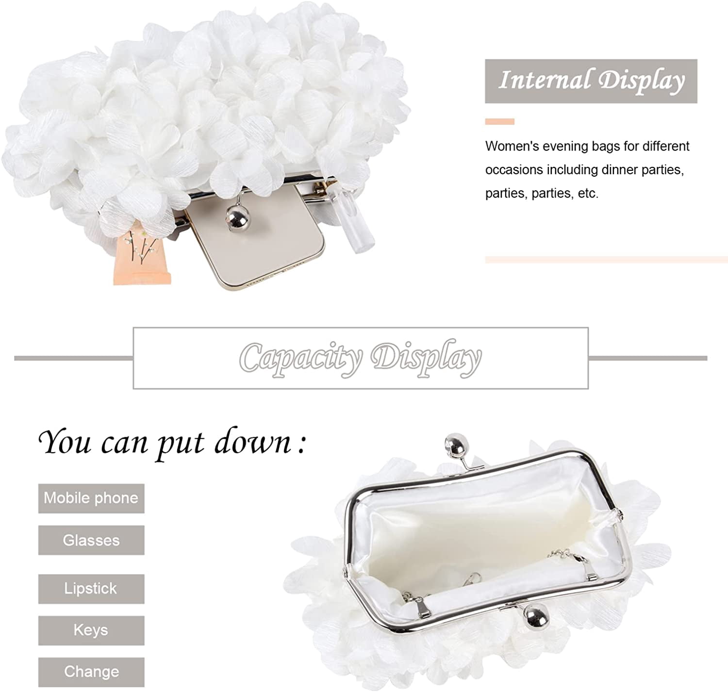 YOUI-GIFTS Womens Evening Clutches Floral Evening Handbag Ladies Wedding Party Chain Strap Shoulder Bag Purse