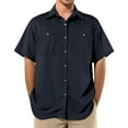 thumbnail image 3 of VBTAPA Mens Solid Color Shirts Short Sleeve Button Down Shirts Wrinkle Free Casual Vacation Beach Summer Tops Navy L, 3 of 8