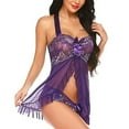 thumbnail image 6 of BLTIBY Lingerie Sleepwear for Women Lace Babydoll Halter Teddy Pajamas Nightdress Strap Mesh Chemise Transparent Dress Purple XL, 6 of 7