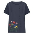 thumbnail image 3 of Kukoosong Women's Floral Print Crop Top T-Shirt with Button Detail for Spring and Summer Casual Short Sleeve Crew Neck Active Fit Women's T-Shirts, 3 of 5