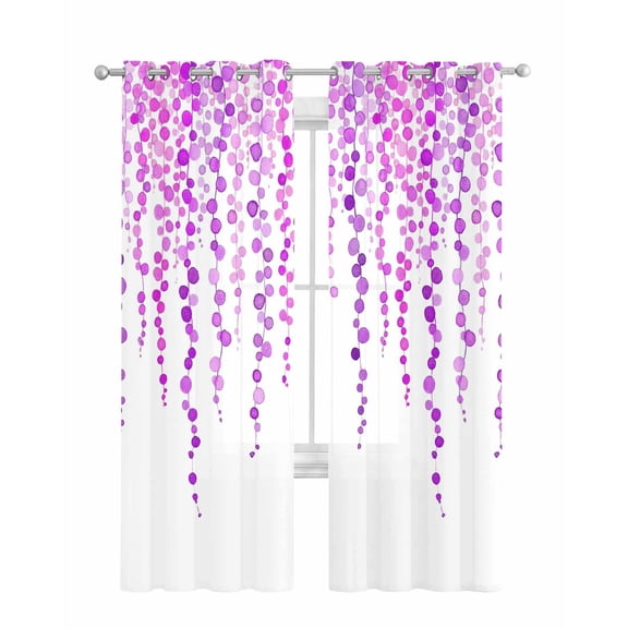Purple Polka Dots Sheer Curtains 84 Inch Length 2 Panels Set for Living Room/Bedroom, Vintage Abstract Art Watercolor Kitchen Curtains Grommet Semi-Sheer Curtains Drapes Window Treatments 42"x84"x2
