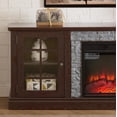 thumbnail image 5 of PAPROOS 70" Fireplace TV Stand for TVs up to 75", Farmhouse Entertainment Center with 23" Electric Fireplace, Faux Stone Media Console with Glass Doors and Adjustable Shelves, Cherry, 5 of 10