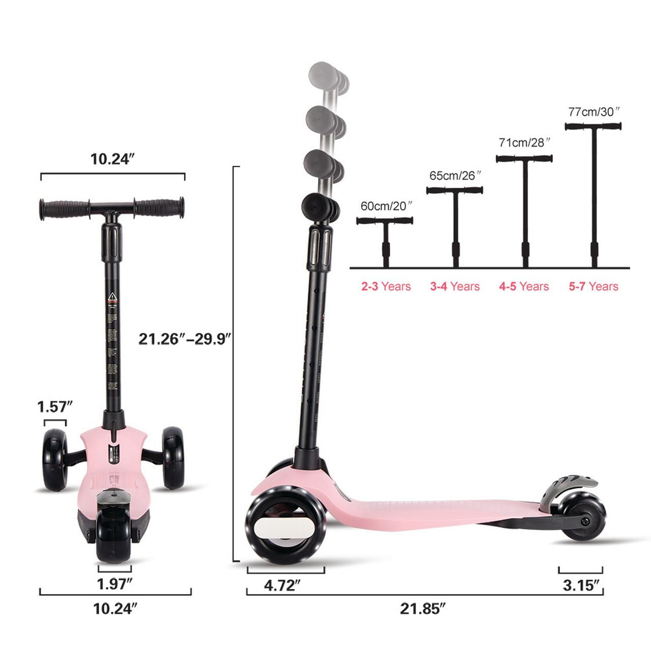 HighTech Mega GlideKick 3-Wheel Foldable Scooter With Lightup Wheels & Extendable T-Bar - Purple