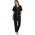 thumbnail image 6 of EA'S SECRET Womens 100% Cotton Pajamas Set Short Sleeve & Long Pants Pjs Set Button Down Sleepwear with Pockets(Black,L), 6 of 9