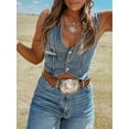 thumbnail image 2 of Bmnmsl Women's Summer Denim Tank Tops Solid Color Sleeveless V-Neck Button Front Slim Vest Fashion Waistcoat, 2 of 7
