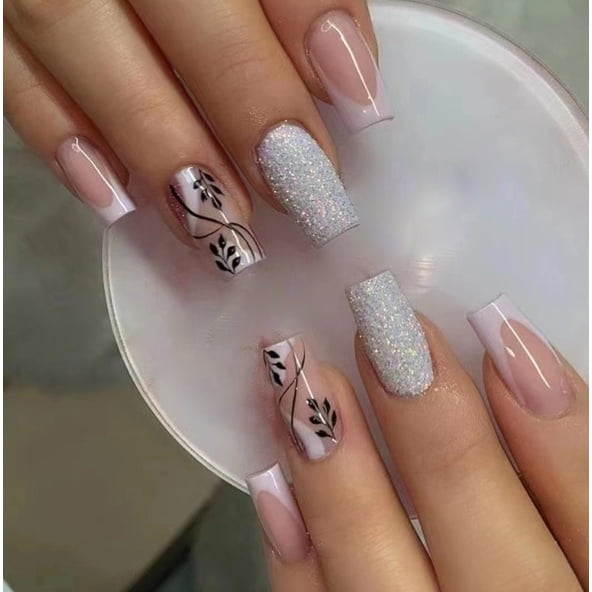 24 piezas de uñas postizas decoradas cuadradas medianas cortas realistas con pegamento Deng Xun unisex