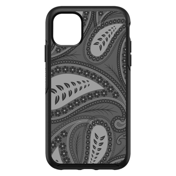DistinctInk Custom SKIN / DECAL compatible with OtterBox Symmetry for iPhone 11 (6.1" Screen) - Big Grey Black Paisley