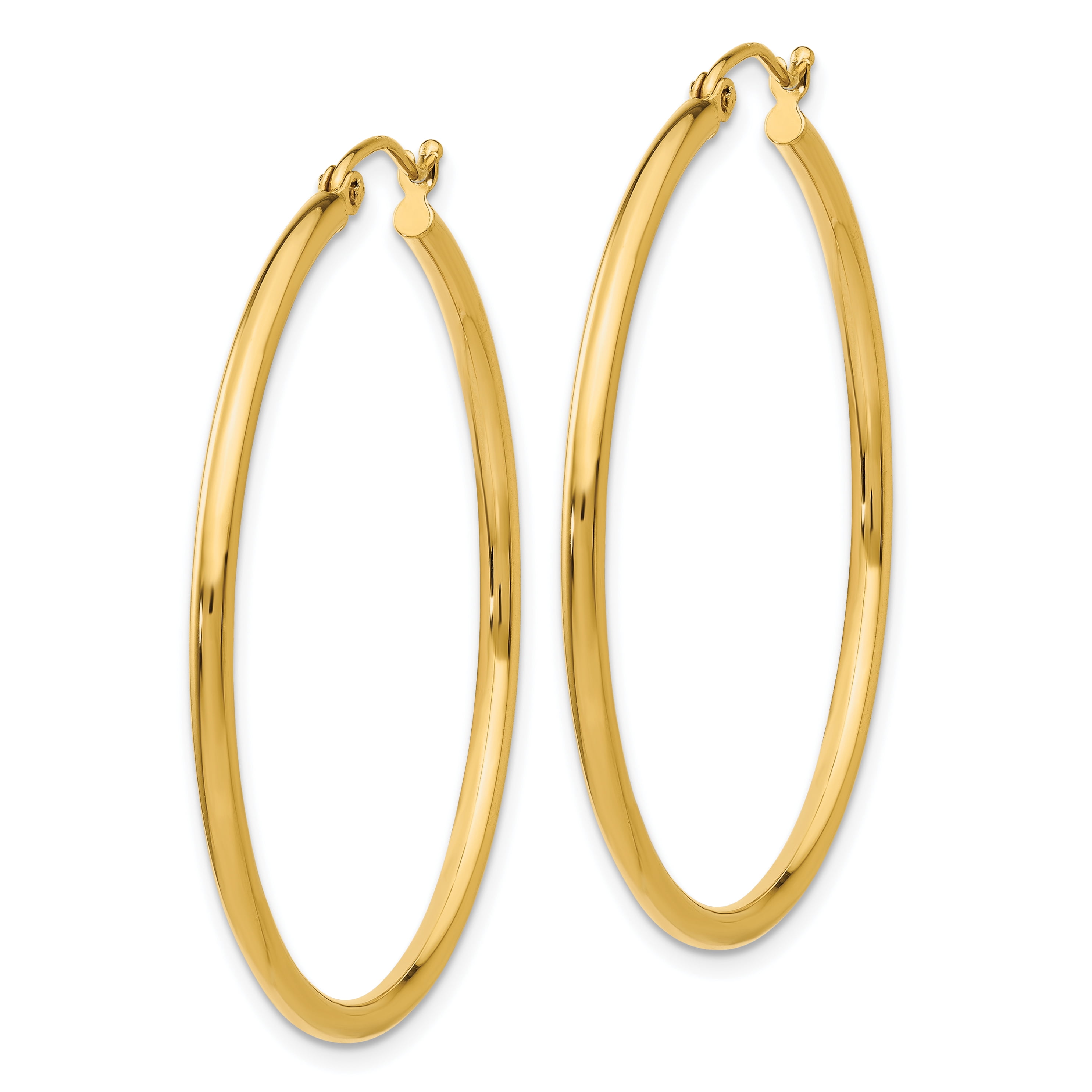 14k Yellow Gold 2mm Lightweight Tube Hoop Earrings 2IN Long