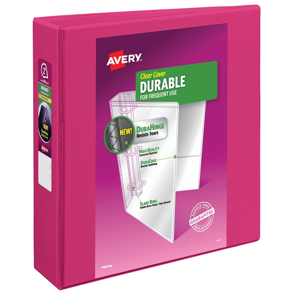 Avery Durable View 3 Ring Binder, 2" Slant Rings, 1 Pink Binder (17836