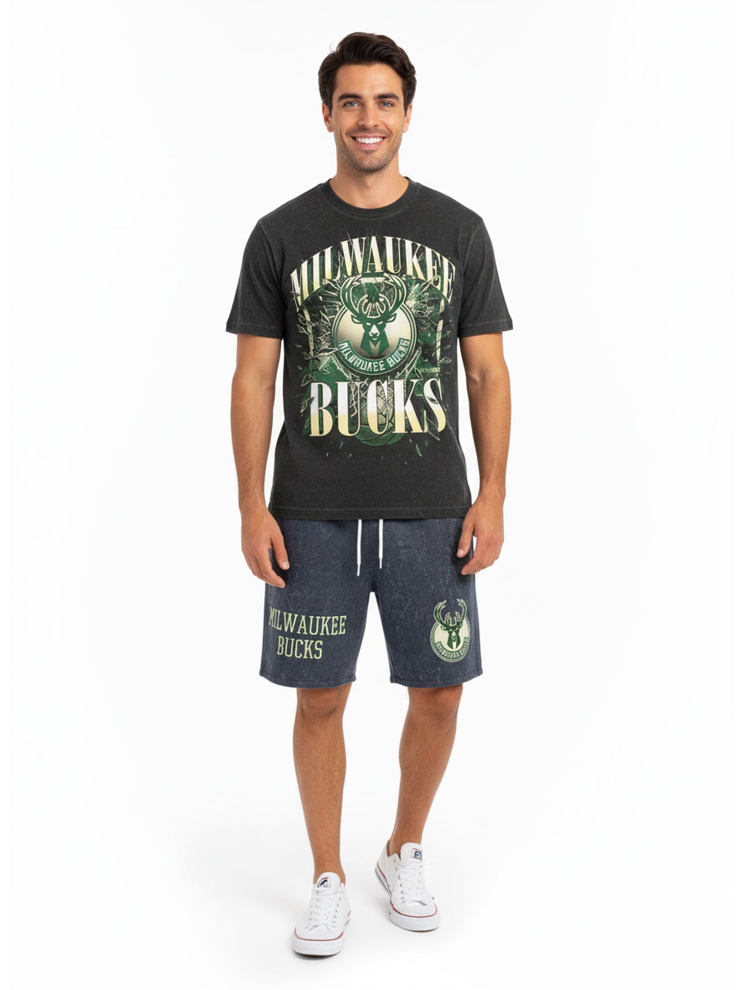 NBA Milwaukee Bucks Men's & Men's Big and Tall Mineral Wash Graphic Shorts, Sizes XS–5XB