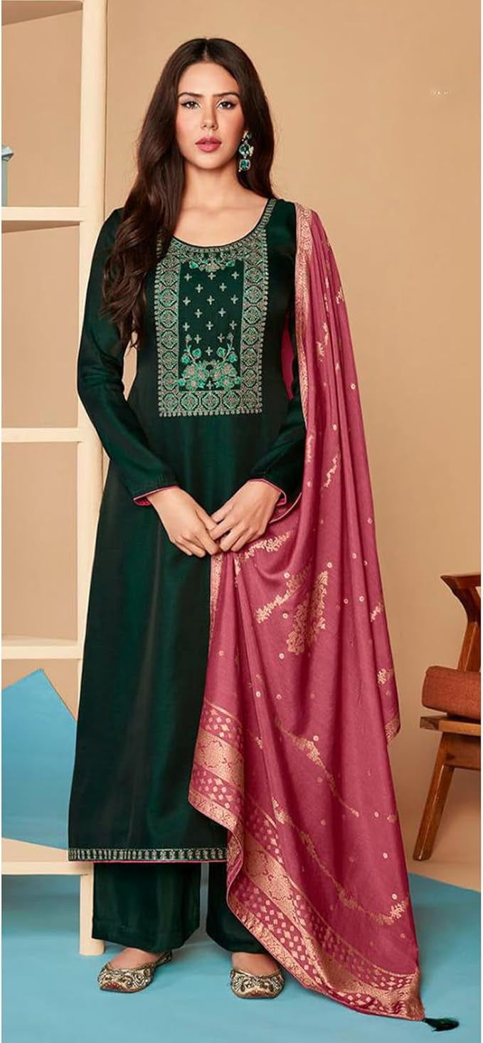 slim fit dress slacks Maria B Green Pink Hand Work Formal Collection Chiffon Dress 3piece Un –  GoodLuck Collections main image 1
