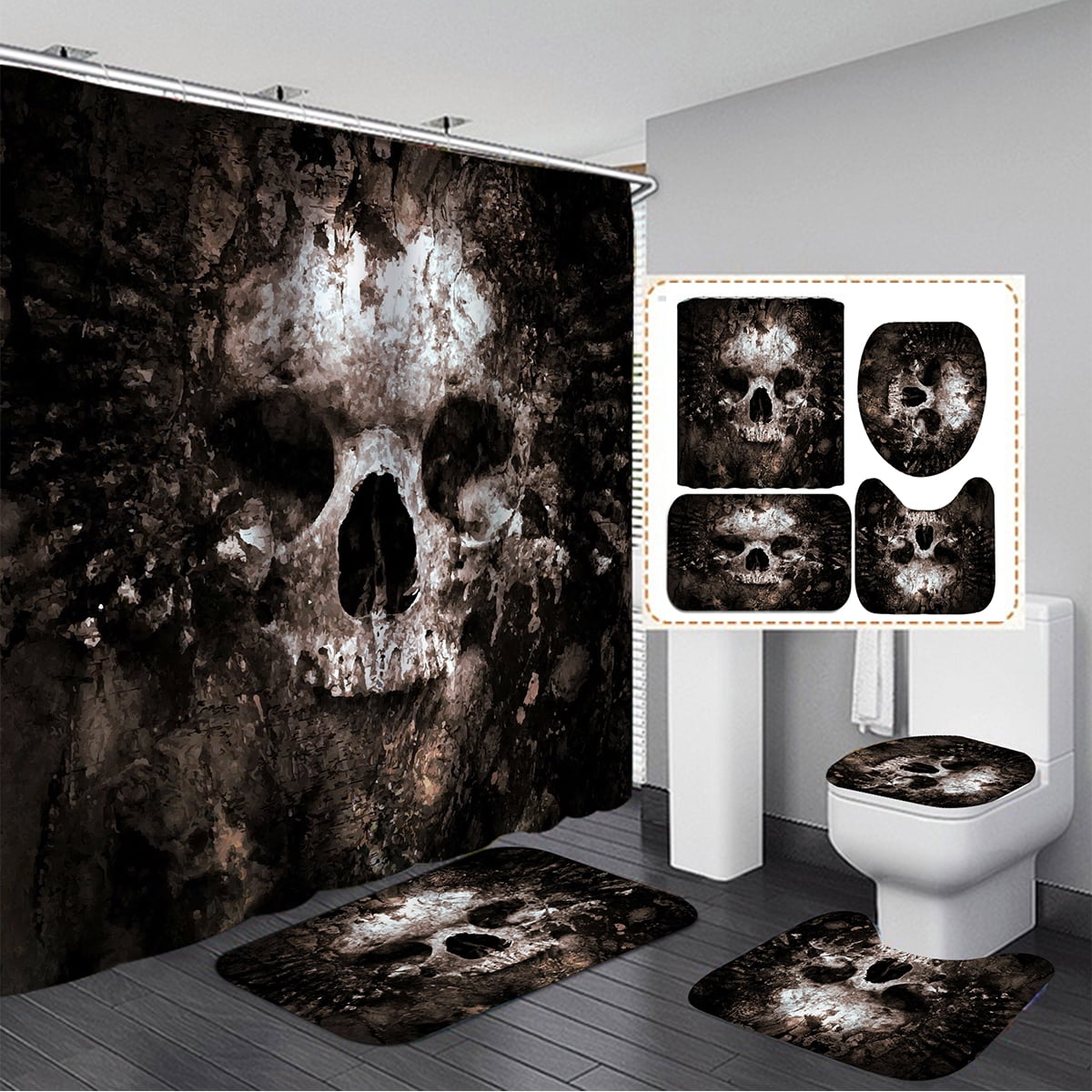 180x180cm Skull Shower Curtain Or Non Slip Bath Mat Toilet Seat Cover Pedestal Rugs Carpet Bathroom Set Home Decor Walmartcom Walmartcom