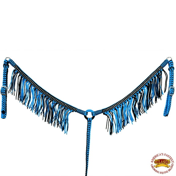 Turquoise Horse Breast Collar Braided Paracord Crystal Fringes Hilason