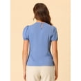 thumbnail image 4 of Blusa de verano Allegra K con cuello Peter Pan y mangas Abullonadas para Mujer Azul XL, 4 of 5