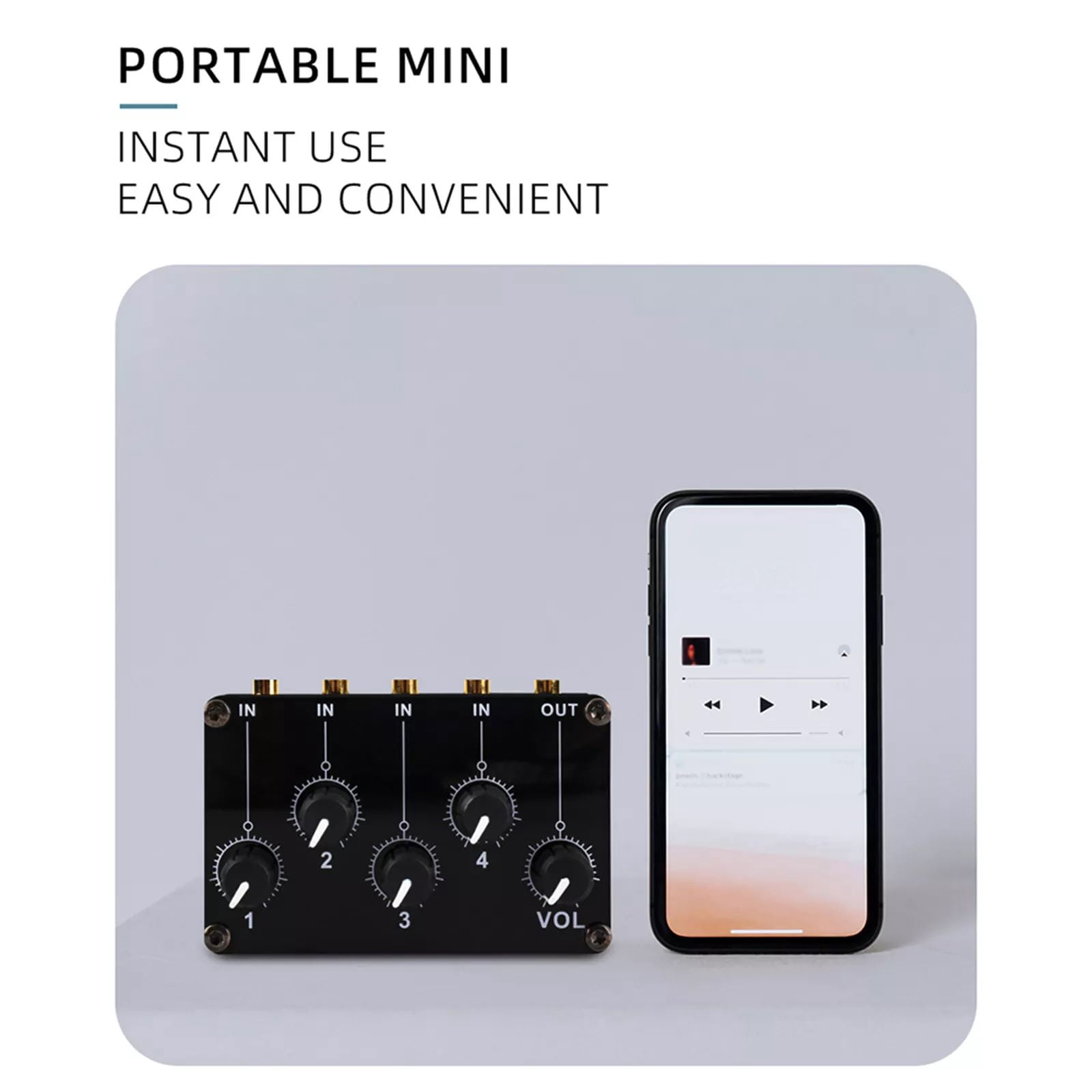 NATEFEMIN Passive Audio Mixer Portable 4 Channel 3.5mm Stereo Line Volume Controls Recording Low Noise Compact