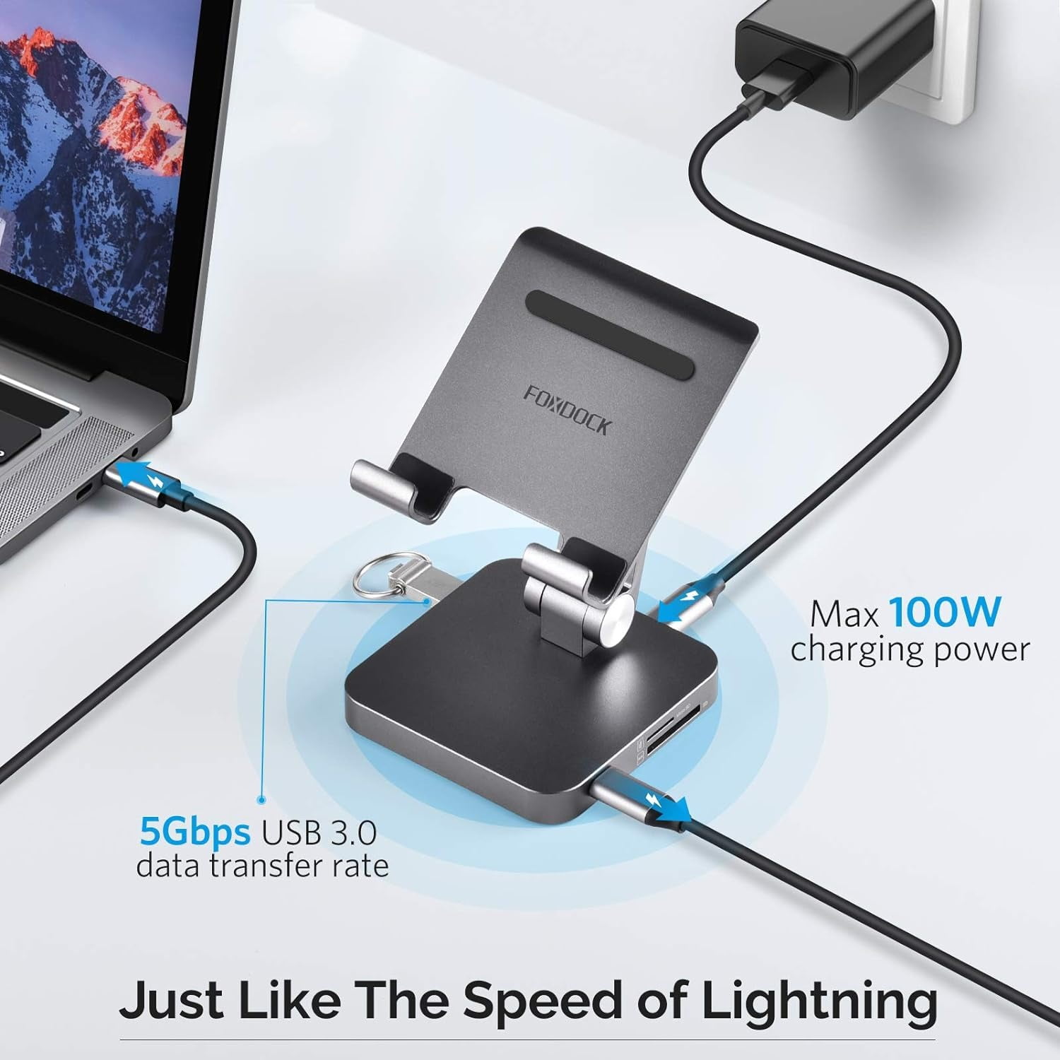 7-in-1 USB C Hub Stand: 4K@30Hz HDMI, 100W Power Delivery, Micro SD Card Reader, 5Gbps USB 3.0, Headphone Jack - Adjustable Type C Hub for iPad Pro, Mac, Chromebook, Tablet, and Phone
