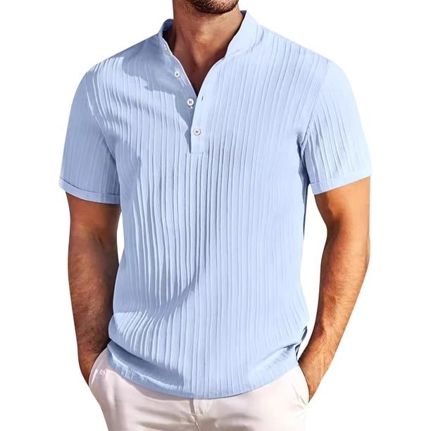Vintage Summer Men's T-Shirt Streetwear 3 Buttons Open Fly Loose Clothing Print Short Sleeve T-Shirt2XL