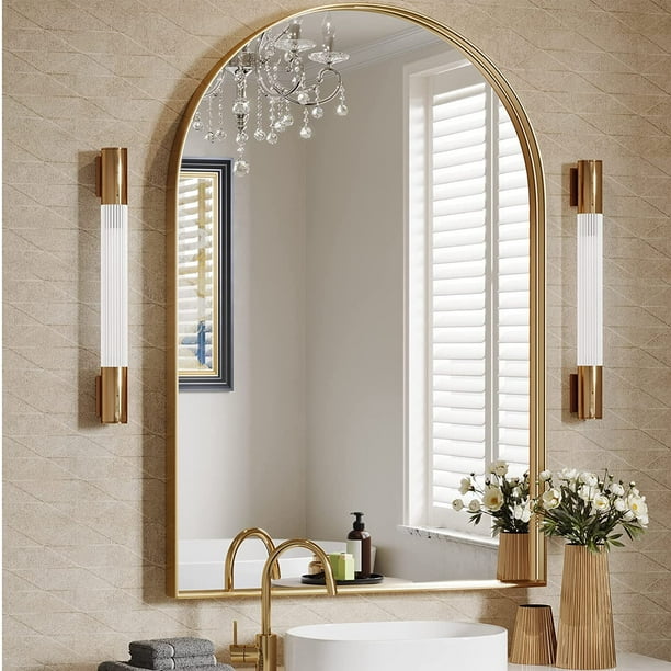 Gold Arched Bathroom Mirror, Arched Mirrors Wall Mirror with HD Glass