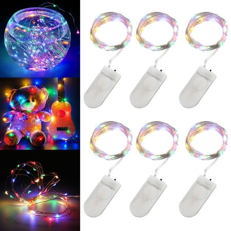 Led Battery Operated Timer String Lights Warm White 12/6-pack 20 LEDs Battery Operated Waterproof Fairy String Lights Starry Rope Copper Wire Lamps,Firefly Moon Lights for Party Mason Jars Crafts Christmas Decor, Cold White/Multi-color/Warm White-6.5ft ()