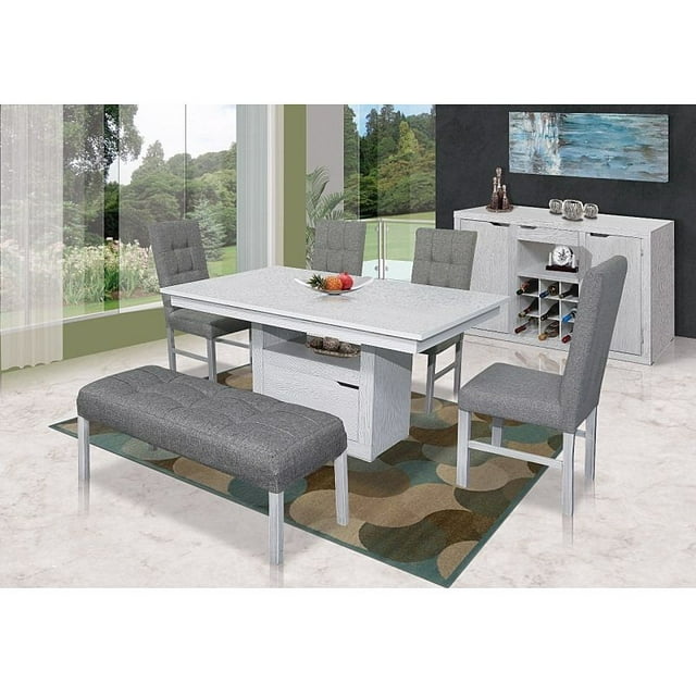 Antecomedor Kessa Muebles Belgica 4 Sillas 1 Banca Gris