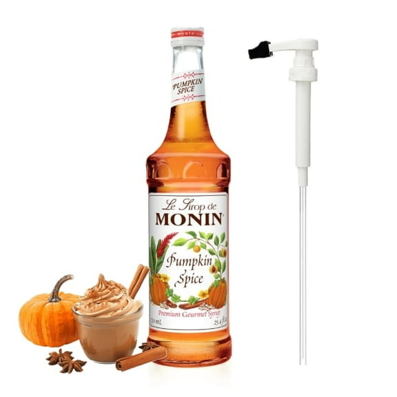 Monin Pumpkin Spice Flavouring Syrup, 25.4 fl oz (750ml)  Glass Bottle with Absol White Pump