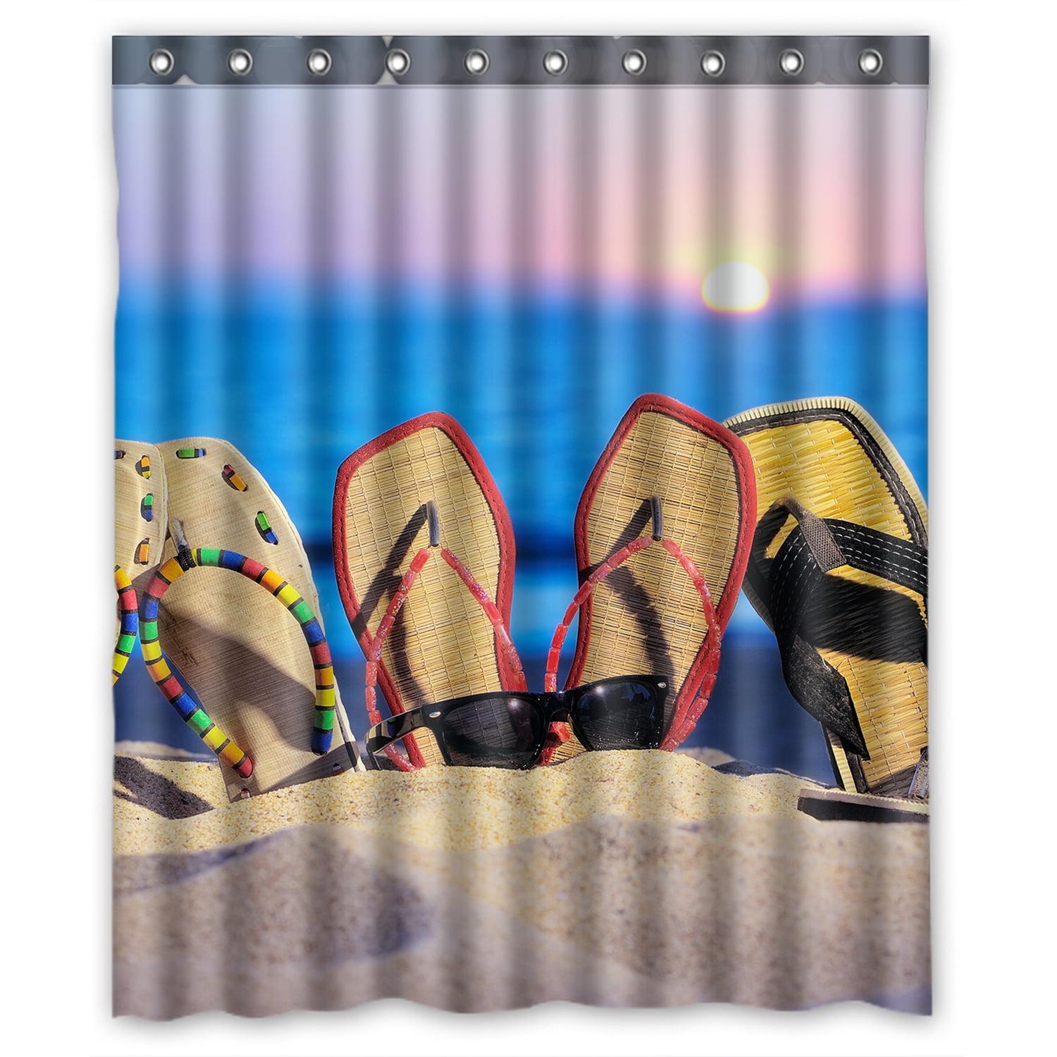 ZKGK Beach Flip Flops Waterproof Shower Curtain Bathroom Decor Sets