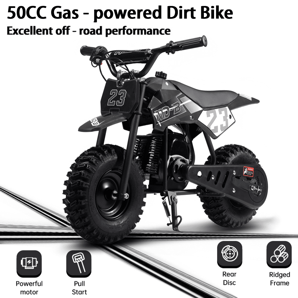 SAY YEAH Mini Bike,Kids Supermoto 50cc Dirt Bike with 13" Knobby Tires & 25MPH Top Speed,Ages 8+,38*27*22in,Black