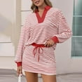 thumbnail image 4 of Wlynlyn Womens 2 Piece Outfits Striped Casual Sweatshirt Skirt Sets Long Sleeve Faashion Tops Vacation Matching Lounge Sets, 4 of 6