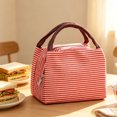 thumbnail image 2 of Striped Insulated Lunch Bag, Large Capacity Thermal Lunch Tote 9.06x7.09in, Reusable Cooler Bag for Work School Picnic (Red), 2 of 6