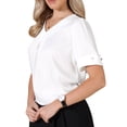 thumbnail image 4 of INSPIRE CHIC Elegant Satin Blouse for Women Dressy Casual V Neck Short Sleeve Business Work Shirt S White, 4 of 6