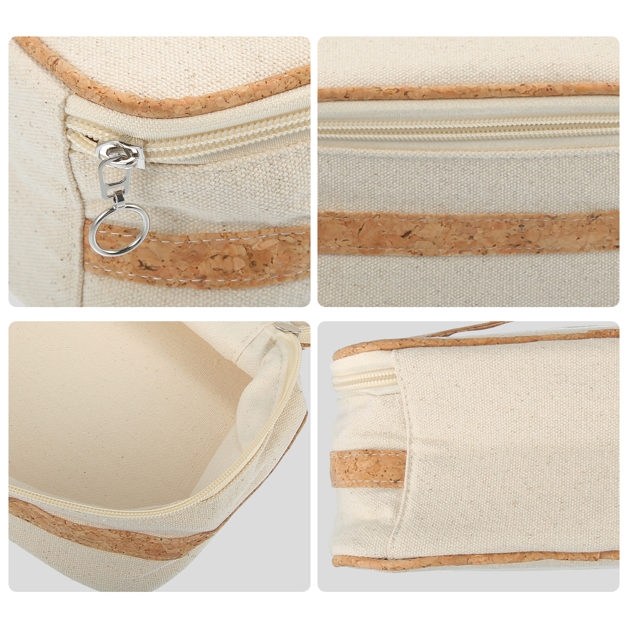 Unique Bargains Makeup Bag Toiletry Bag Wood Grain Pattern 8.54"x3.94"x6.02" Canvas Beige