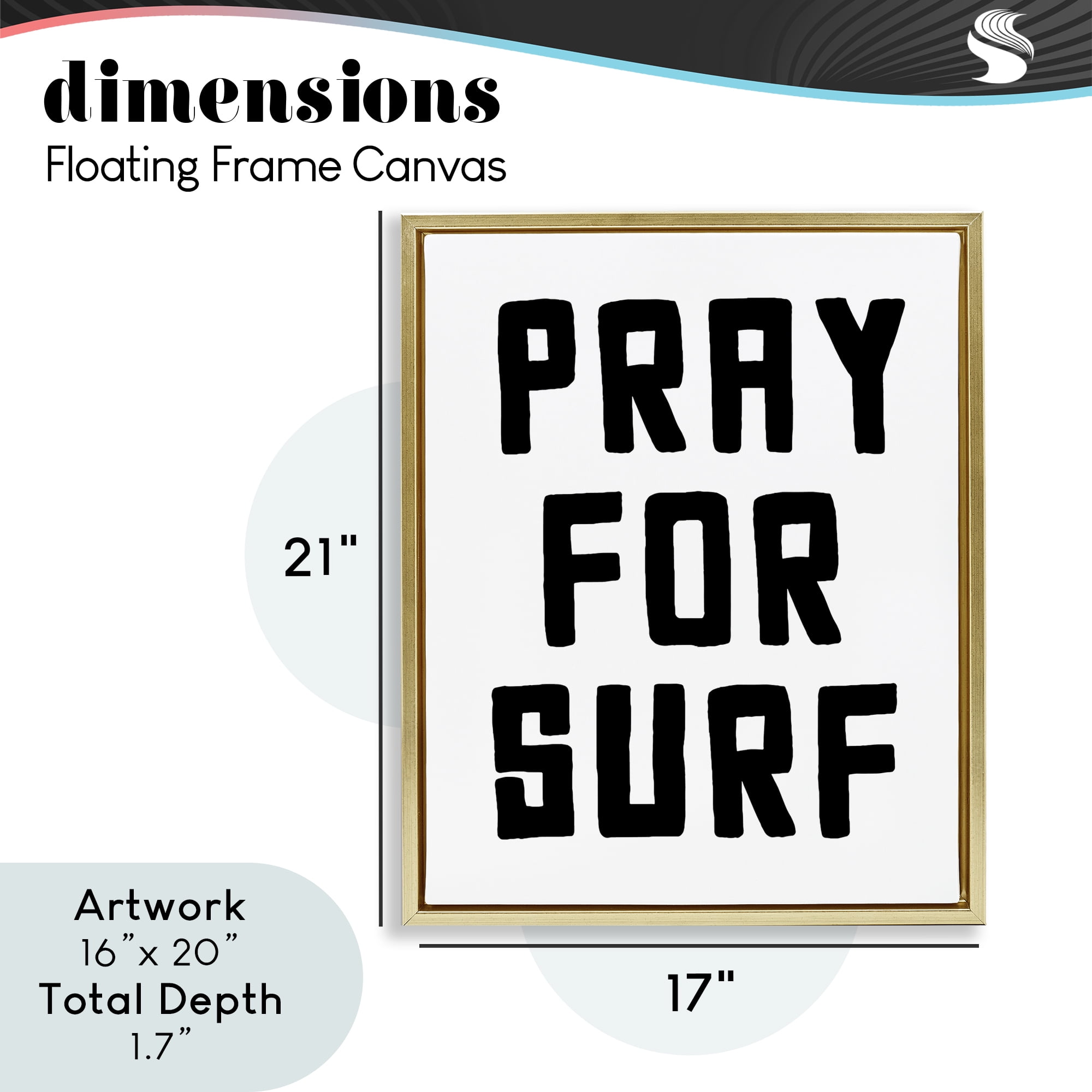 Pray For Surf Simple Sentiment Gold Framed Floater Canvas Wall Art, design by Lettered and Lined
