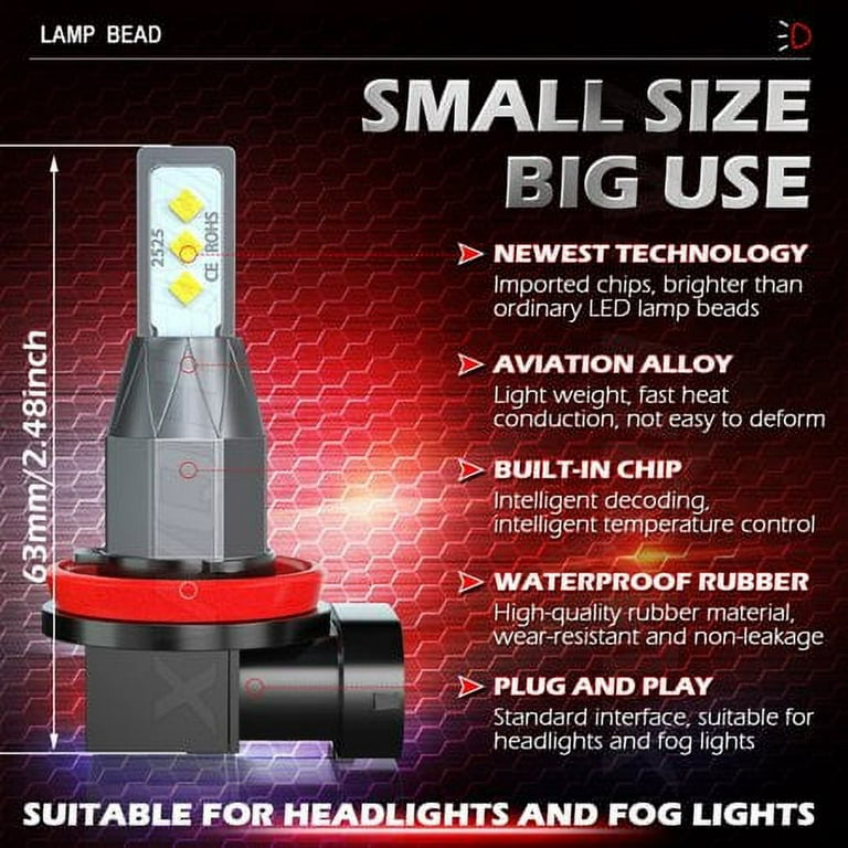 9005 H11 LED Fog Light Kit 6000K White 9005/HB3/H10/H12 H11/H8/H9 Plug&Play  Total 4 Bulbs 