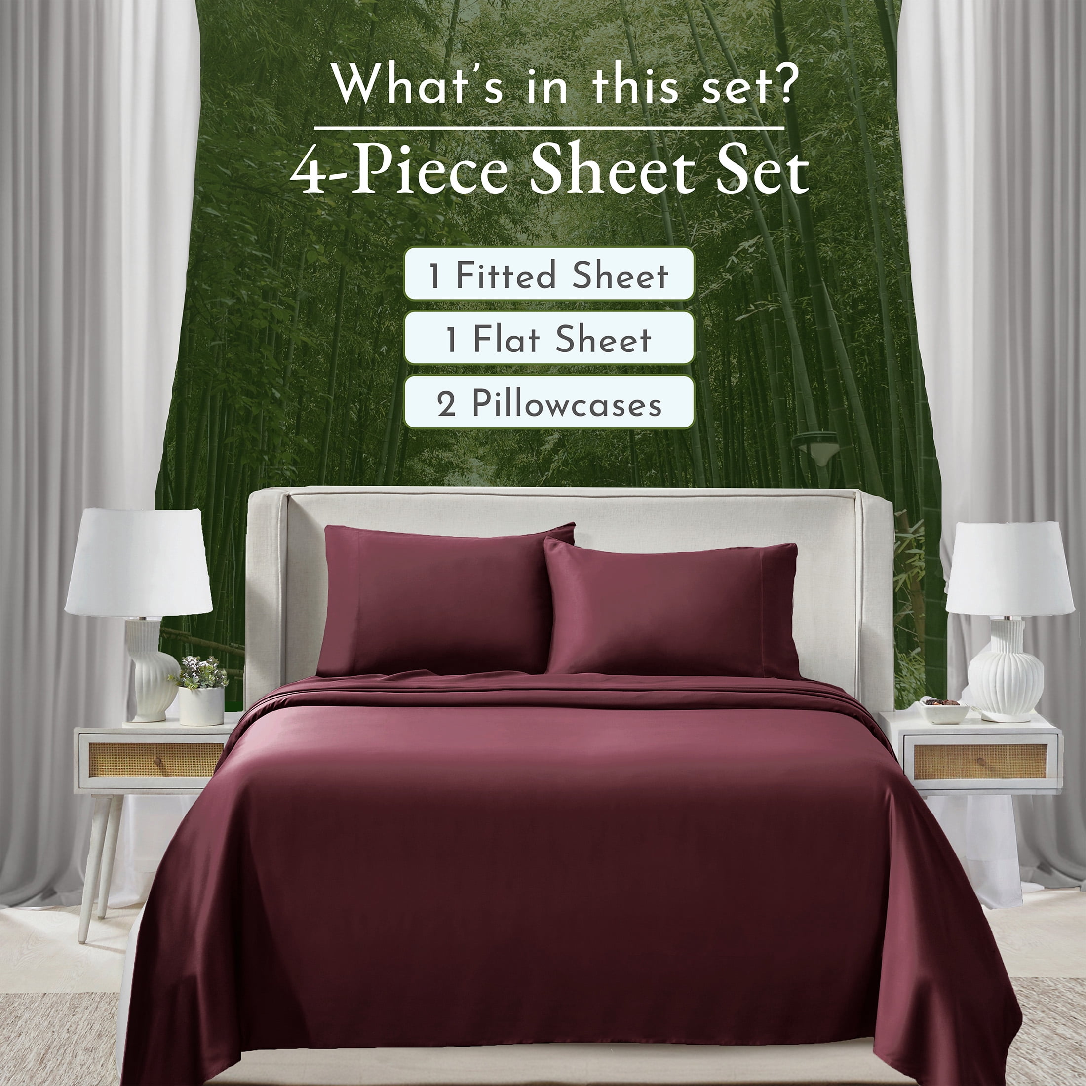 California Design Den Queen Sheet Sets - Soft Rayon from Bamboo Sheets, Silk Sheets 4 Piece Sheet Set, Deep Pockets, Burgundy