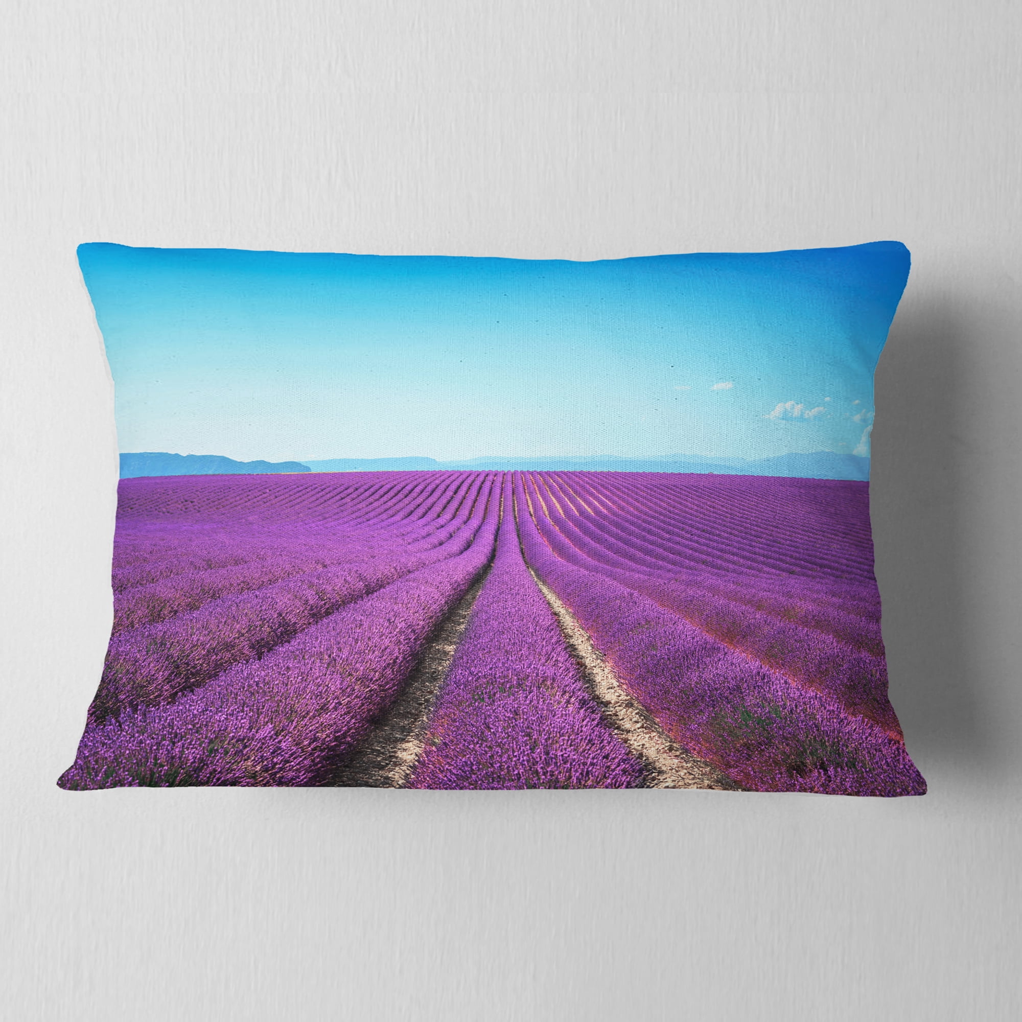 Designart Lavender Flower Blooming Fields - Abstract Throw Pillow - 12x20