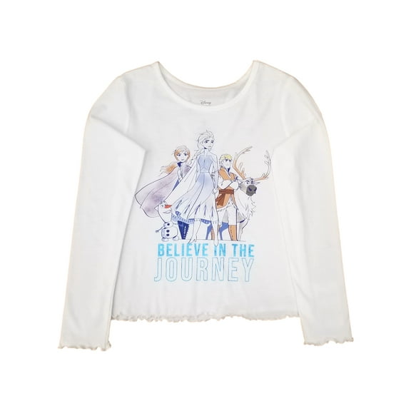 Frozen Girls Elsa Anna Olaf White & Blue Long Sleeve Believe Tee T-Shirt X-Large