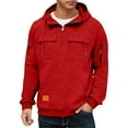 thumbnail image 6 of Dresfit Tactical Hoodies Mens Fleece Quarter Zip Sweatshirts Hooded Long Sleeve Travel Pullover Winter Fall Cargo Zip Up Warm Tops Red L, 6 of 9