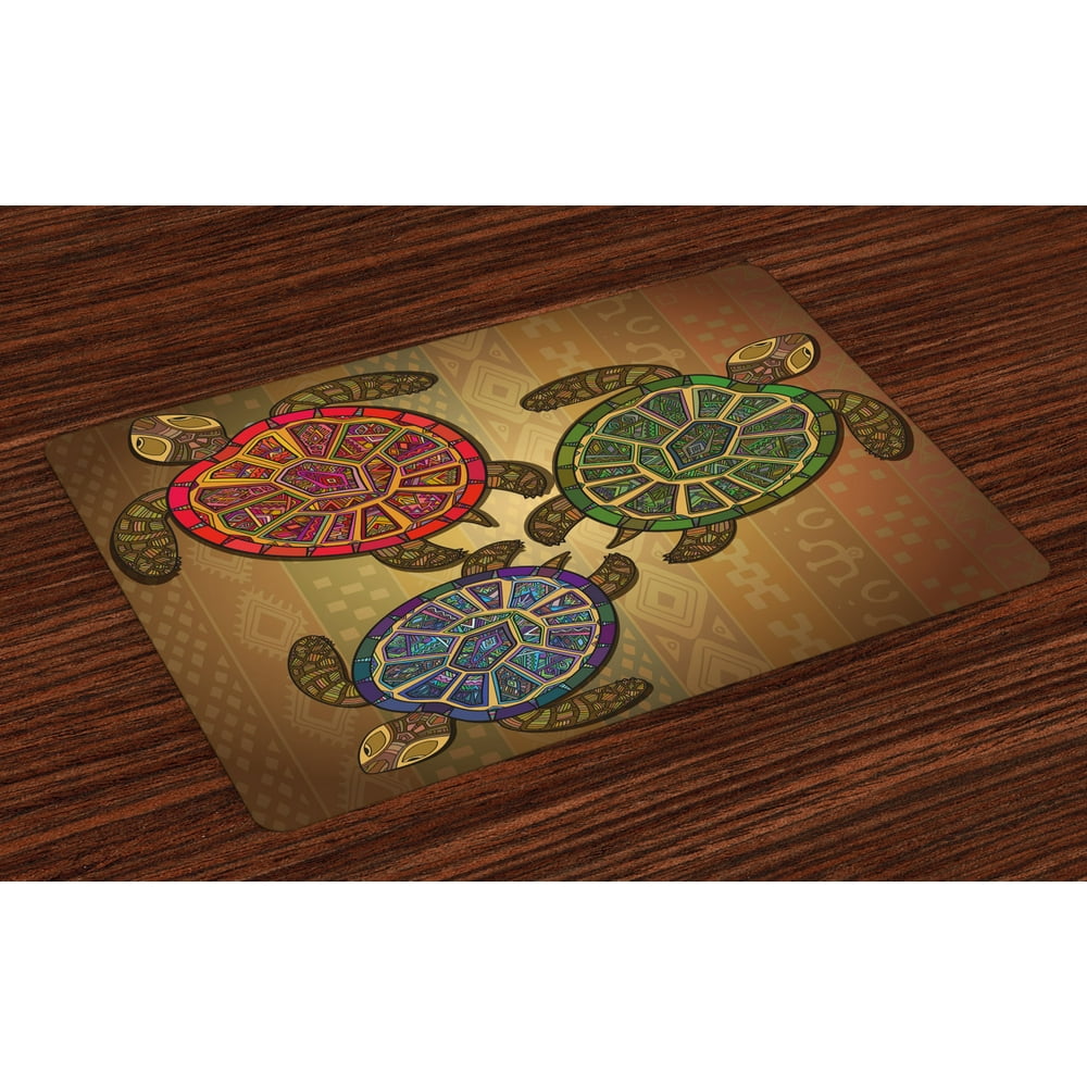 Turtle Placemats Set of 4 Three Ocean Turtles Ethic Style Animals