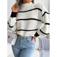 thumbnail image 4 of Striped Mock Neck Knit Sweater – Full Size Ribbed Cozy Acrylic Knit, 4 of 11