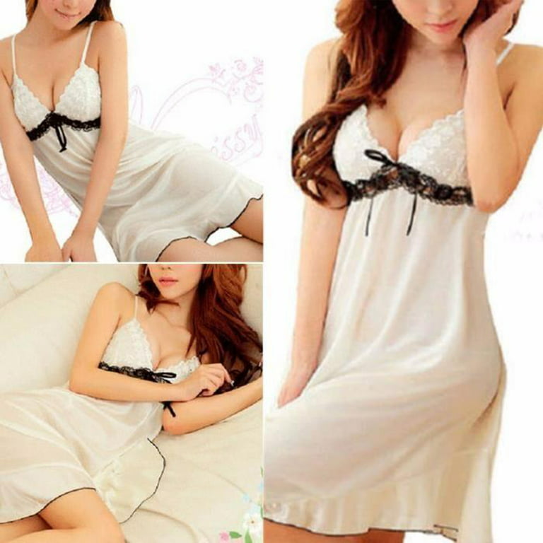 Sexy Women Lingerie Dress Female V Neck Intimate Sleepwear Erotic Nightgown  Nightwear women's Nightdress With Thong