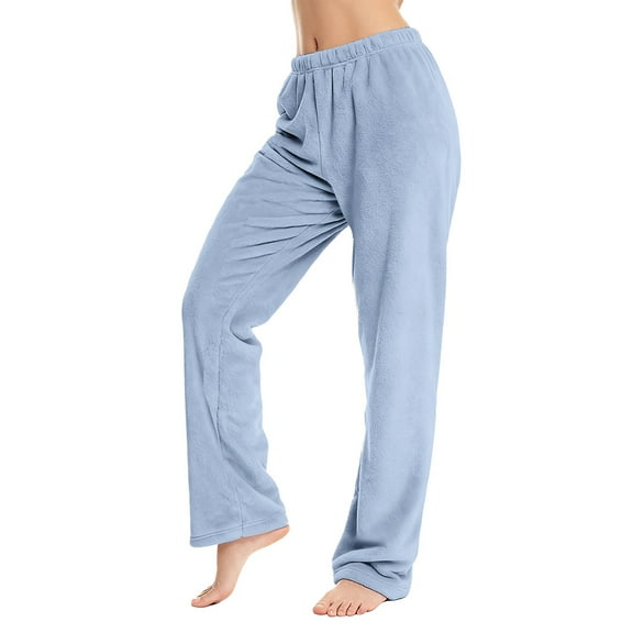 Women's Winter Flannel Coral Fleece Pants, Outdoor Friendly Strolling Pants, Thickened Warm Sleepwear Bottoms for Lazy Days and Home Comfort, Elastic Waist Lounge Pants Blue L
